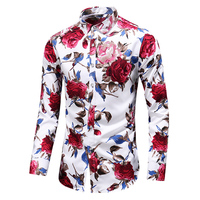 2019 jesień mężczyźni szczupła kwiatowy Print koszule z długim rękawem moda marka Party wakacje dorywczo sukienka koszulka w kwiatki Homme Plus rozmiar 7XL